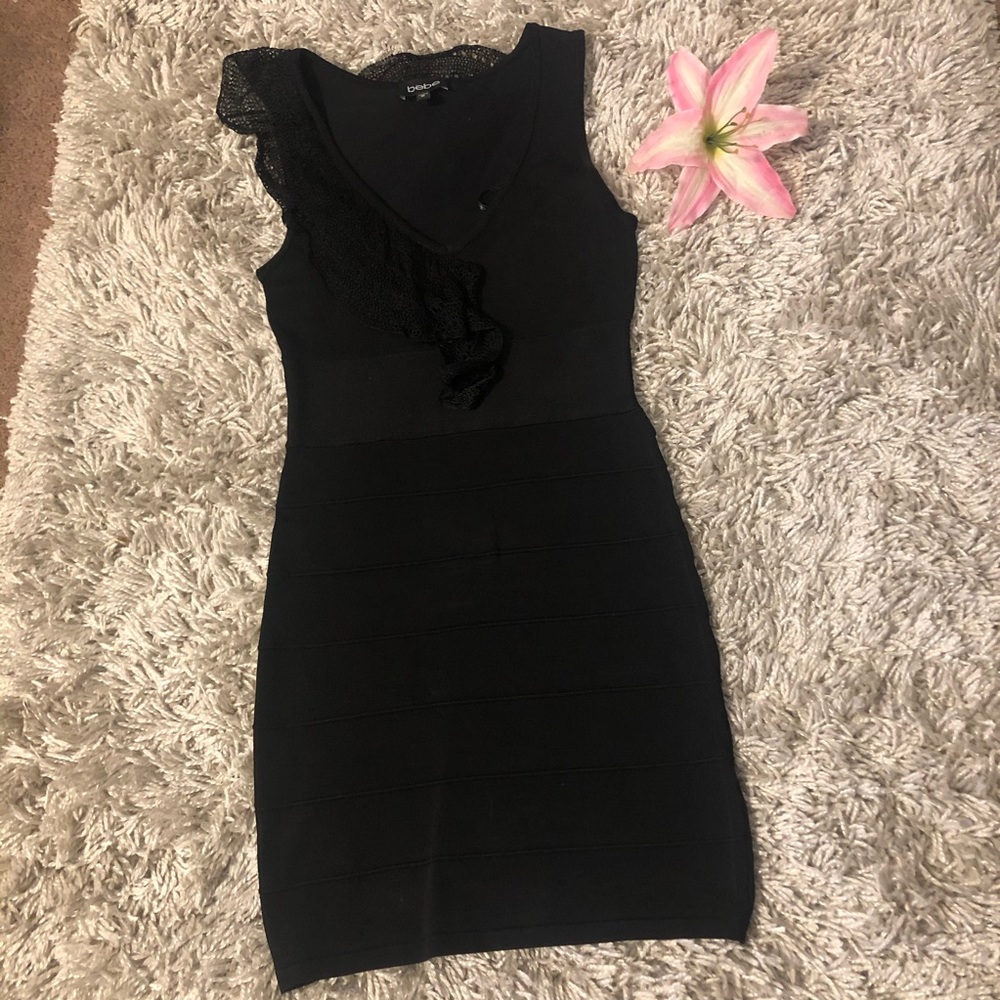 BEBE Y2K V-Neck Bandage mesh Ruffle Dress - Picture 2 of 12